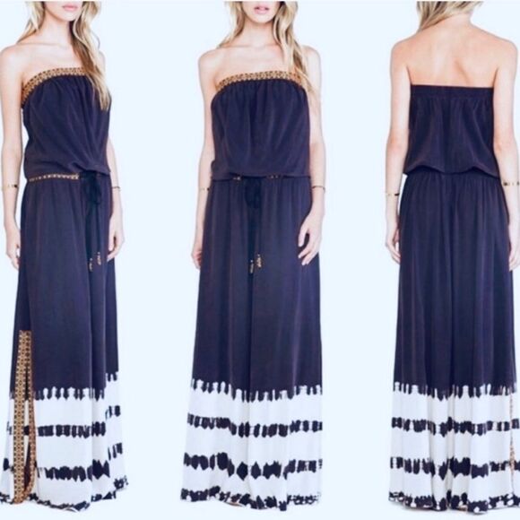 Gypsy 05 Red Tie Dye Cairo 100% Silk Embroidered Strapless Maxi Dress Sz XS - Picture 14 of 15